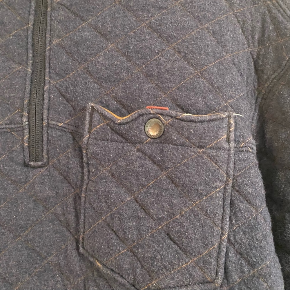 Eddie Bauer Quilted Sweater Men Sz L Blue Henley 1/4 Zip Pullover Outdoor Gorp - Picture 2 of 7